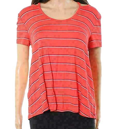 PINK ROSE Striped Scoop Neck Women's Medium Cutout Knit Top